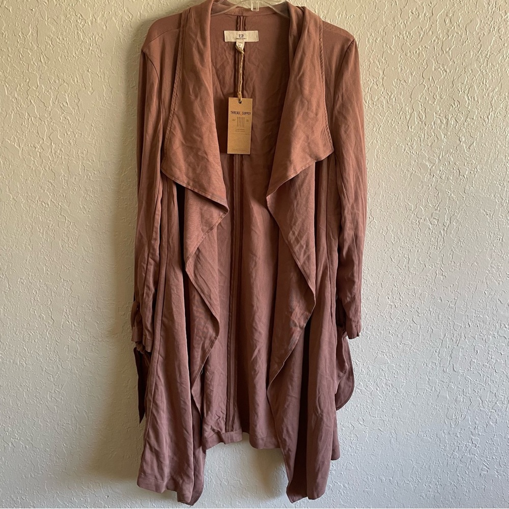 Anthro Thread & Supply open front belted trench coat Large - Picture 4 of 9